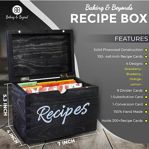 Lemon Recipe Box with Cards and Dividers - 60 Lemon Decor Recipe