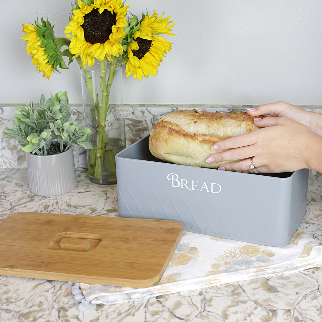 Brakefly Bread Box with Cutting deals Board Bamboo Lid, Metal Bread Bin Set